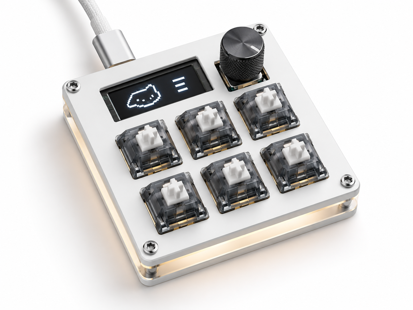 white KAPO macropad with exposed MX switches